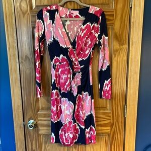 Lilly Pulitzer Pink and Navy Faux Wrap Women's Dress